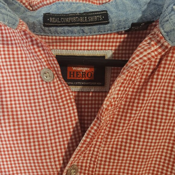 Wrangler Hero Button Up Shirt Mens L Short Sleeve Red Plaid - Picture 2 of 4
